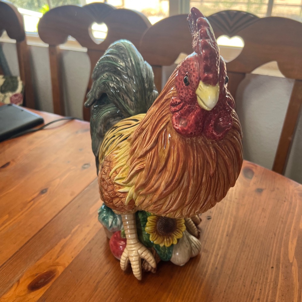 Fitz and Floyd Ceramic Rooster Figurine Large Hand Painted Farmhouse Decor 14"